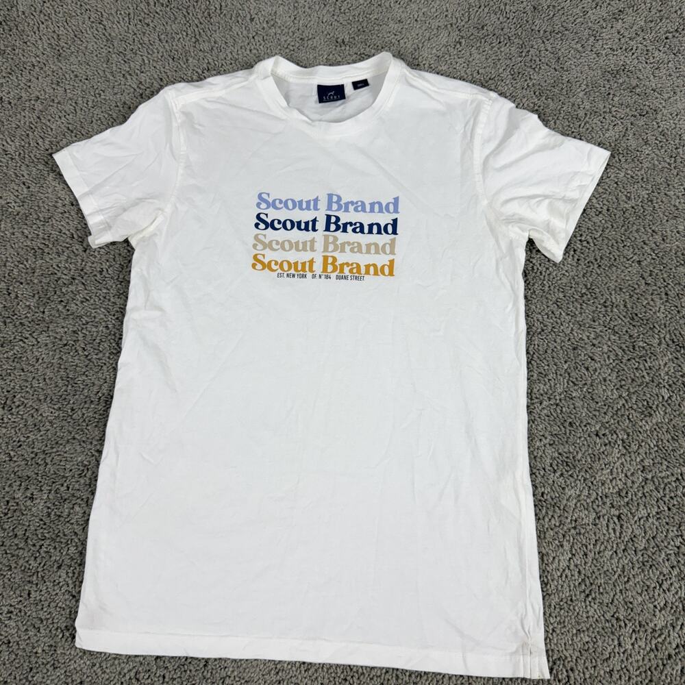 Scout Shirt Mens Small White Graphic Logo Crewneck Cotton Short Sleeve